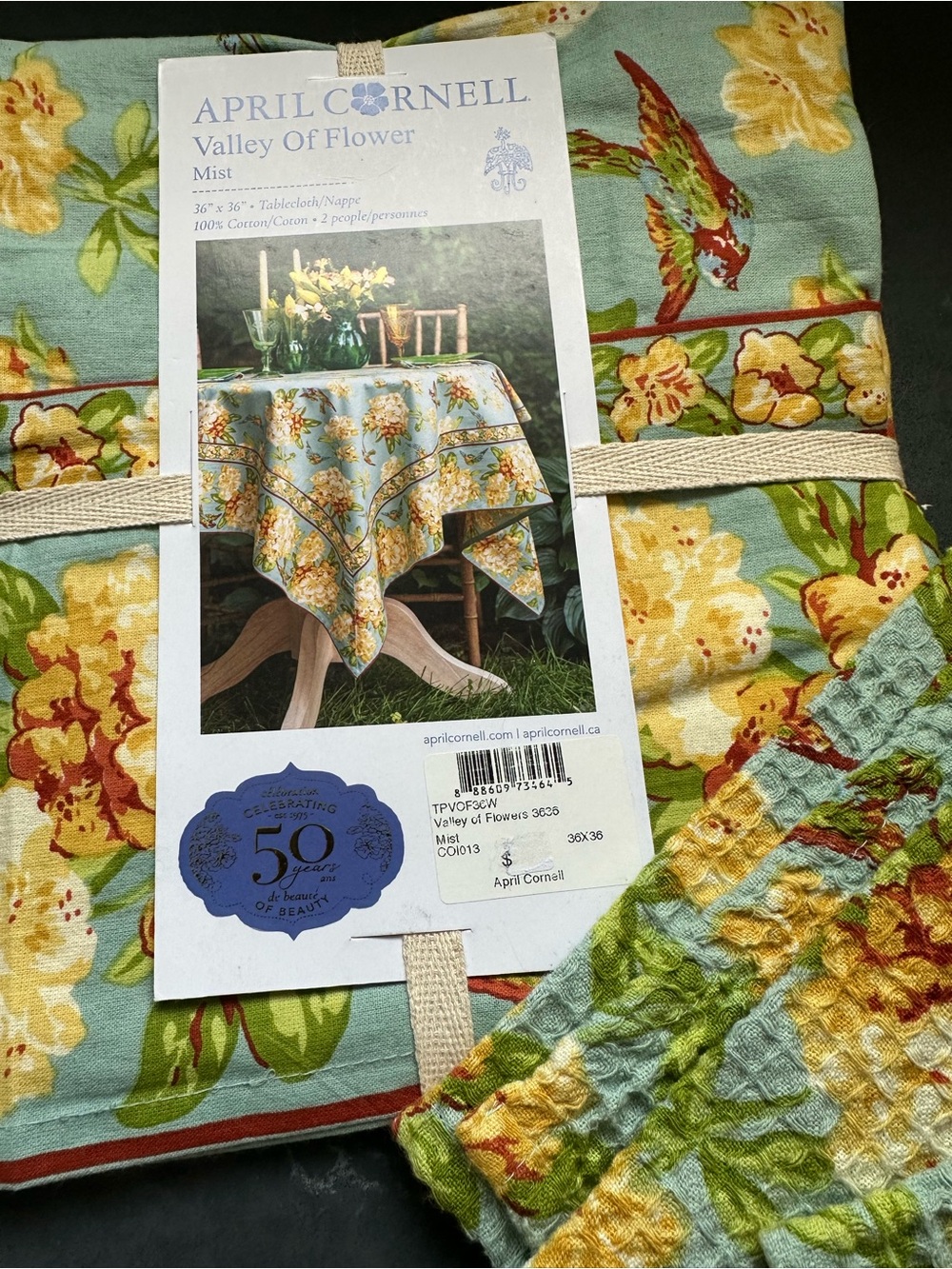 April Cornell Valley of Flower Mist Tablecloth & Dish Towels